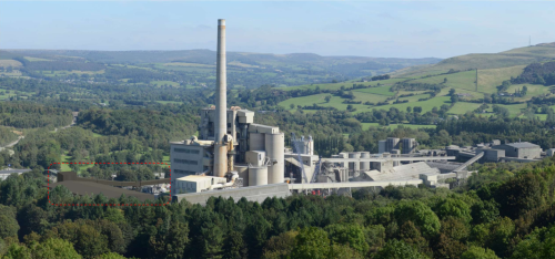 This image: a photograph of Hope Cement Works. 
							 The map: the map shows a blue boundary around Breedon's ownership area at the 
							 Cement Works, including the currently active limestone and shale quarries. 
							 Interactive map markers over the two quarries show their proposed restoration plans.